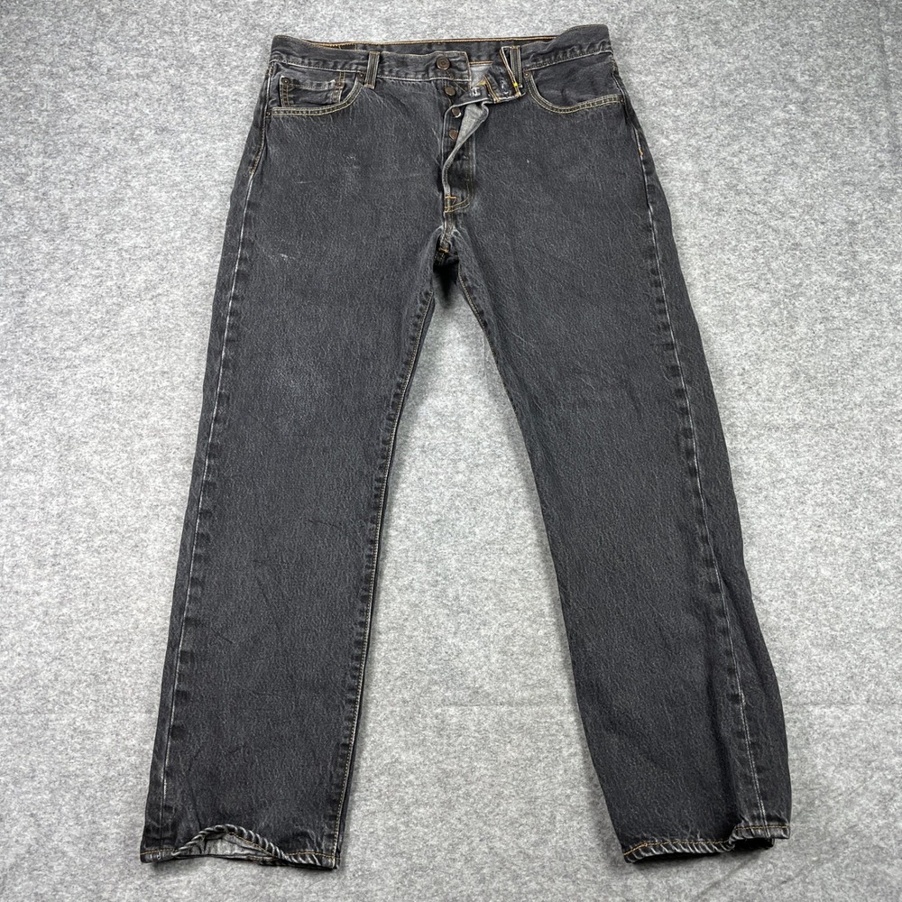 Levis 501 Jeans Mens 38x32 (Fits 35x28) Black Original Fit Button Fly Straight